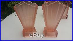 Rare Art Deco Walther pink glass Waldorf clock set with vases