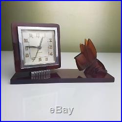 Rare Bayard French art Deco Clock amber dog bakelite scottie alarm