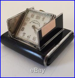 Rare Black Starr Frost Art Deco Gorham Silver Enameled Travel Clock Watch