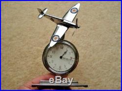Rare C1937 Chrome Art Deco Style Spitfire Aircraft Clock Desk Ornament