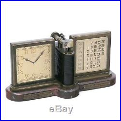 Rare E. GUBELIN Lucerne Art Deco Clock w. Calendar & Lighter, Ref. 7375, 1920s