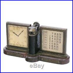 Rare E. GUBELIN Lucerne Art Deco Clock w. Calendar & Lighter, Ref. 7375, 1920s