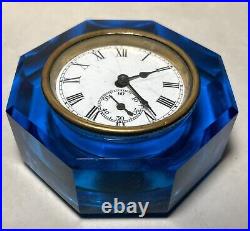 Rare E. N. Welch Jewel Paperweight Desk Table Dresser Shelf Clock Cobalt Blue