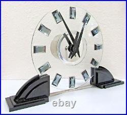 Rare French Art Deco Large ATO Glass, Chrome and Bakelite Mantel Clock