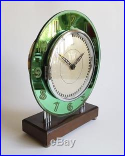 Rare French Bulle Art Deco clock green mirror and chrome ATO electro mechanical