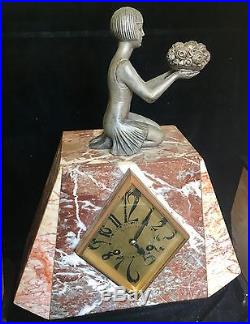 Rare French Garnaurd Art Deco Marble Mantel Clock wi/Garnitures