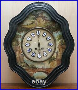 Rare French Napoleon III Oeil De Boeuf Hand Painted Wall Mounted Pendulum Clock