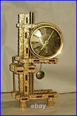 Rare German Vintage Heavy Bronze Cast Brutalist Mantle Clock MID Century 8-day