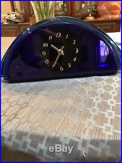 Rare Huge Triple Cobalt Blue Mirrored Art Deco Clock Waltham Fyrart