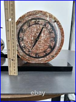 Rare Large Art Deco Marble & Onyx Mantel Clock With Bronze Deer Figurine & Discs