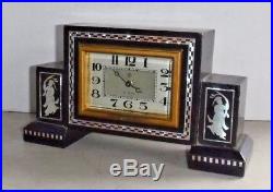 Rare Seikosha Art Deco 8 Day Desk Clock Working Mother Of Pearl Oriental Designs