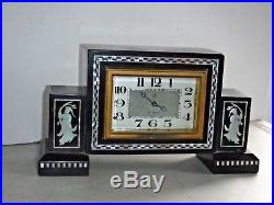 Rare Seikosha Art Deco 8 Day Desk Clock Working Mother Of Pearl Oriental Designs