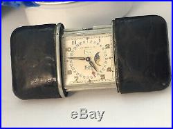 Rare TIFFANY & CO Moon Face Ermeto Purse & Travel Watch By Movado Leather Case