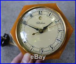 Rare Telechron Daphne Butterscotch Catalin Bakelite Electric Clock 3F53 Art Deco