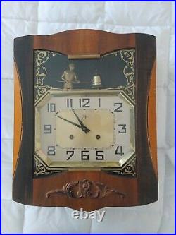 Rare Vintage French ODO Animated Wall Clock Man Strikes a Bell Art Deco