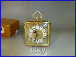 Rare Vintage German Gold Tone Filigree Squar Case Mechanical Windup Alarm Clock