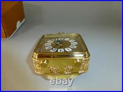Rare Vintage German Gold Tone Filigree Squar Case Mechanical Windup Alarm Clock