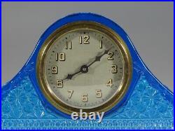 Rare Vintage McKee Glass Peacock Blue Tambour Clock c. 1920