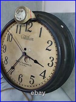 Rare Vintage Telechron Lighted Gooseneck Factory Wall clock 1940's Art Deco