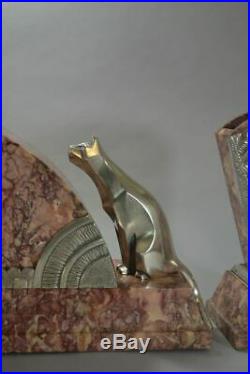 Rare art deco cubist clock with cats and doves. Lavroff Era. Bronze and marble