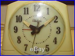 Restored Telaglow Luminescent Alarm Clock Art Deco Telechron 1950 Quiet Accurate