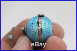 S West Co Blue Enamel Art Deco Ball Clock Necklace