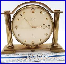 SEMCA Brass Double Faced 15 Jewel 8 day DESK CLOCK 1960's RUNNING! RARE