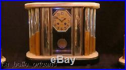 STUNNING ART-DECO MARBLE 3pc SET GARNITURE MANTEL CLOCK AND PAIR OF LAMPS. GATSBY