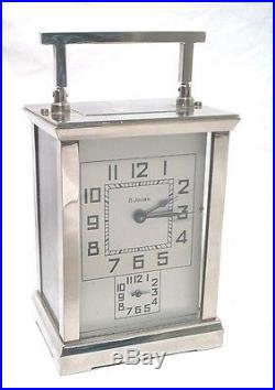 SUPERB ANTIQUE FRENCH NICKELED ART DECO 8 DAY CARRIAGE CLOCK With ALARM IN OB