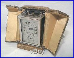 SUPERB ANTIQUE FRENCH NICKELED ART DECO 8 DAY CARRIAGE CLOCK With ALARM IN OB