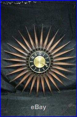 SYROCO Art Deco Wall Clock Starburst Sunburst 23 MADE IN USA Vtg Mid Century