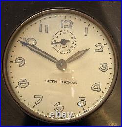 Seth Thomas Art Deco Black Bakelite Wind Up Alarm Desk Clock TESTED WORKS 4.5