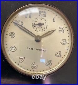 Seth Thomas Art Deco Black Bakelite Wind Up Alarm Desk Clock TESTED WORKS 4.5