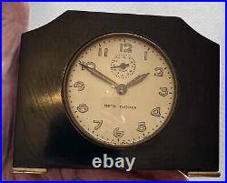 Seth Thomas Art Deco Black Bakelite Wind Up Alarm Desk Clock TESTED WORKS 4.5