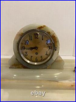 Seth Thomas Marble Mantle Desk Clock With Pen Holders And Winding Key