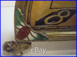 Silvercraft Clock Art Deco Brass Cloisonne Enameled Accents Farber NY Circa 1930
