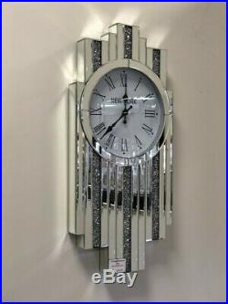 Slim Diamond Shape Art Deco Mirrored Crushed Diamante Jewel Crystal Wall Clock