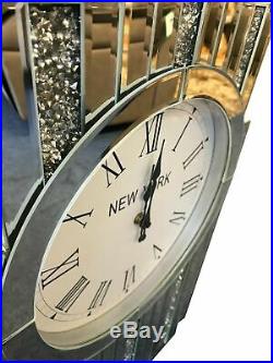 Slim Diamond Shape Art Deco Mirrored Crushed Diamante Jewel Crystal Wall Clock
