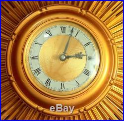 Smith English Art-deco 8 Day Gold Gilt Sunburst Wall Clock