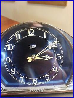 Smith art deco blue glass & chrome clock