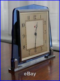 Smiths Art Deco 1930s Blue Glass Electric Clock