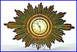 Smiths English Art-deco, Gold Gilt Sunburst Wall Clock