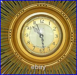 Smiths English Art-deco, Gold Gilt Sunburst Wall Clock