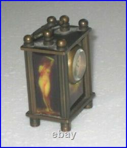 Solid Brass Miniature Mechanical Wind Up Carriage Clock With Nude Ladies Panels