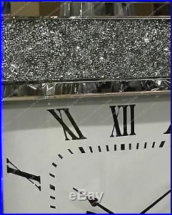 Square crushed inlaid diamonds wall clock with Roman numbers & mirror finish