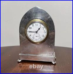 Sterling Silver Case Antique Clock Birmingham Hallmarked Tombstone Case