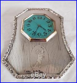 Sterling silver clock. Art Deco Design. Birmingham 1923. By C. Saunders & J. Hollings