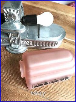 Stunning Art Deco Chrome And Pink Glass Lamp With Clock Tower In a Diner