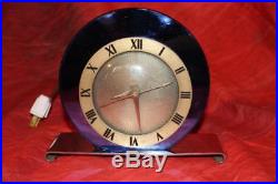 Stunning Art Deco Telechron Blue Glass Mirror Chrome Clock Model #4F65