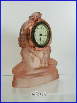 Stunning Art Deco Walther and Sohne Peach Glass Mantle Clock Perfect
